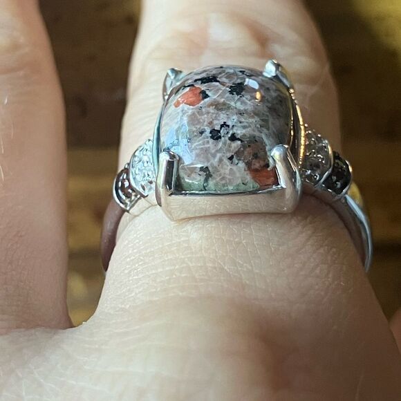 Natural Yooperlite Red Garnet Sterling Silver Ring Size 8 - Picture 2 of 10